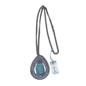 VINTAGE FAUX TURQUOISE Medallion Pendant Necklace Made In Egypt